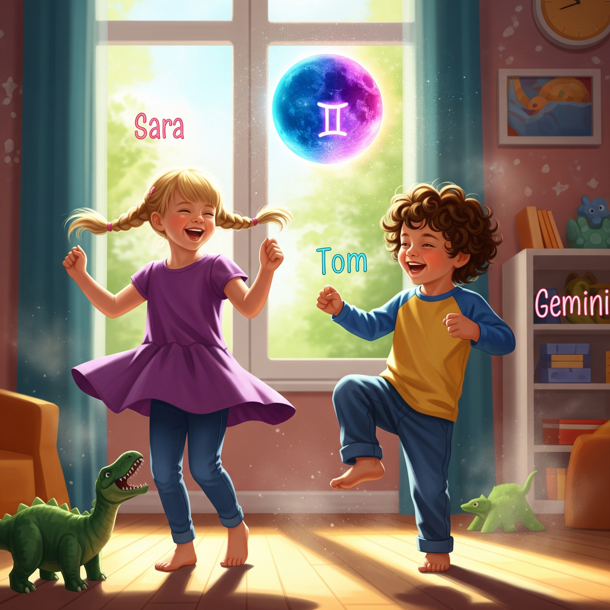 Sara and Tom dance to a dinosaur song
